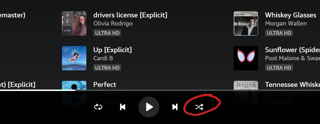 Turn off shuffle on Amazon Music